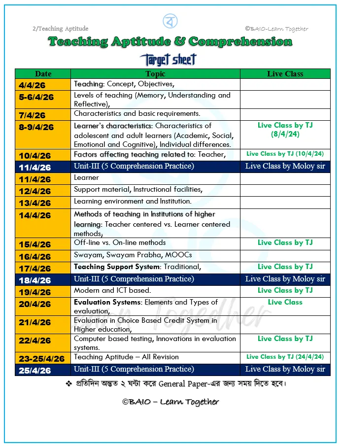 Bengali Daily Target Sheet